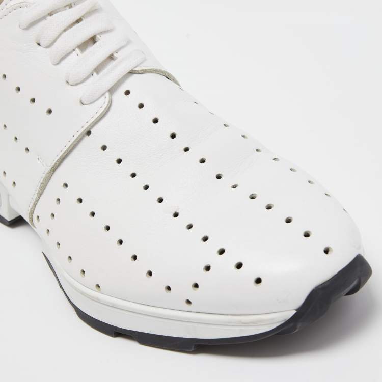 Pre Owned Hermes White Leather Lace Up Oxford Sneakers Size 40.5