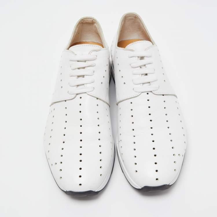 Pre Owned Hermes White Leather Lace Up Oxford Sneakers Size 40.5