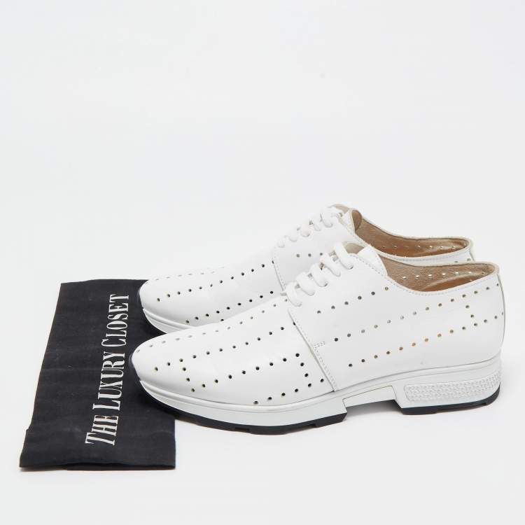 Pre Owned Hermes White Leather Lace Up Oxford Sneakers Size 40.5