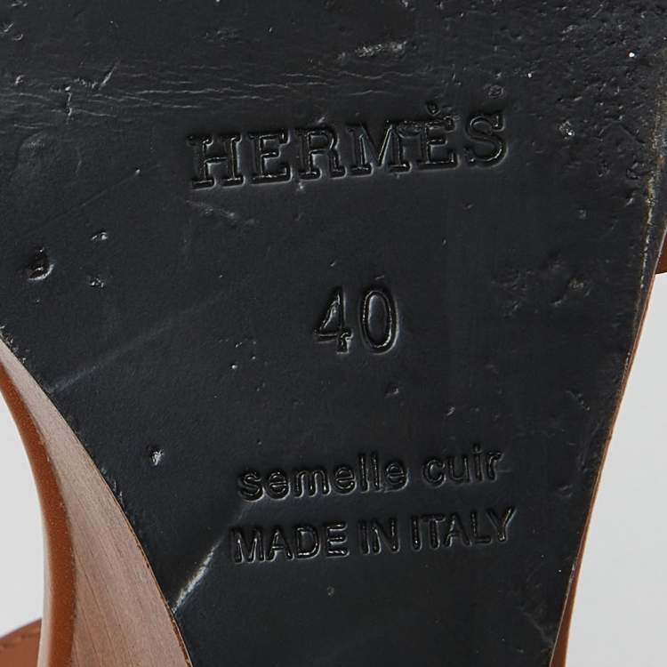 Pre Owned Hermes Brown Leather Legend Wedge Sandals Size 40