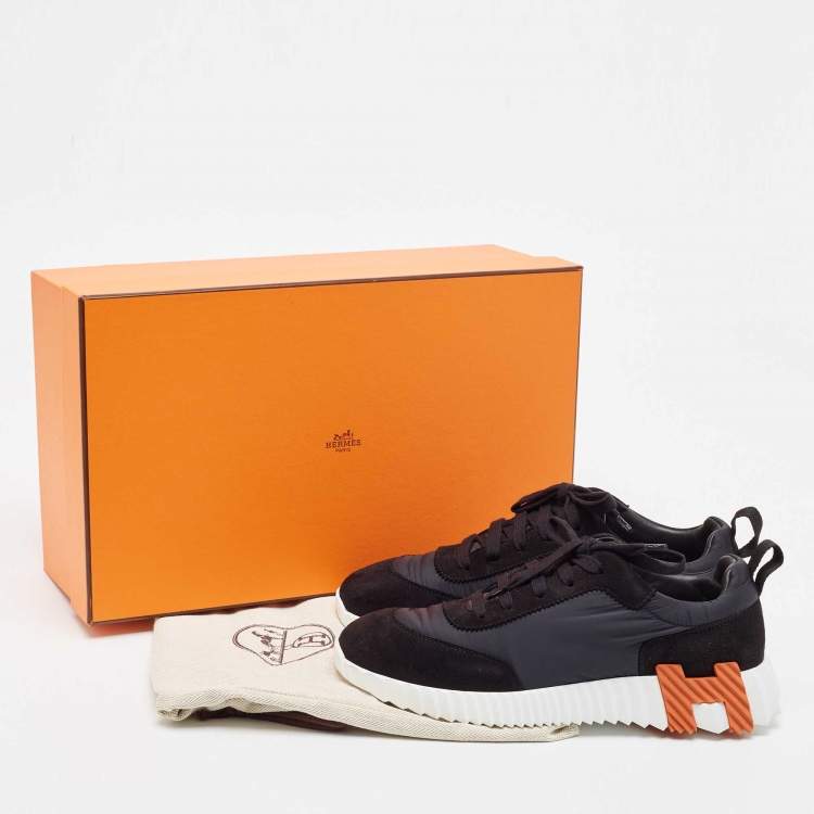 Pre Owned Hermes Black Suede and Neoprene Bouncing Low Top Sneakers Size 39