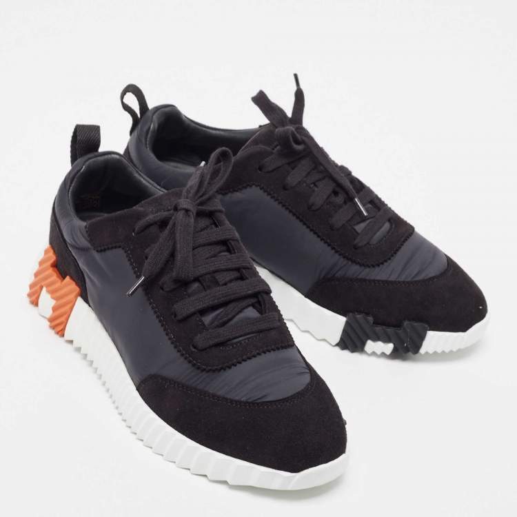Pre Owned Hermes Black Suede and Neoprene Bouncing Low Top Sneakers Size 39