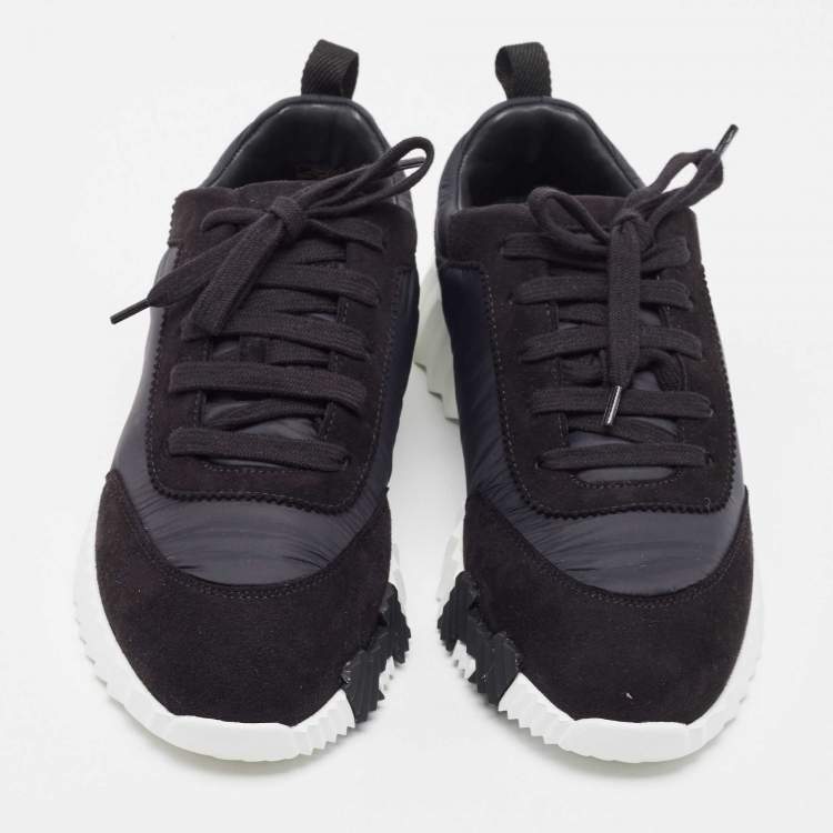 Pre Owned Hermes Black Suede and Neoprene Bouncing Low Top Sneakers Size 39