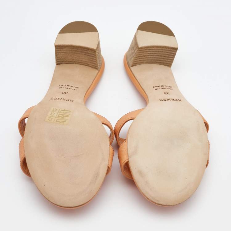 Pre Owned Hermes Orange Leather Oran Sandals Size 38