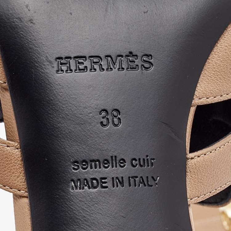 Pre Owned Hermes Beige Leather Giulia Slides Size 38