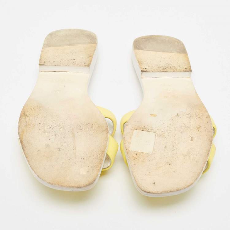 Pre Owned Hermes Yellow Fabric Oran Flat Slides Size 37