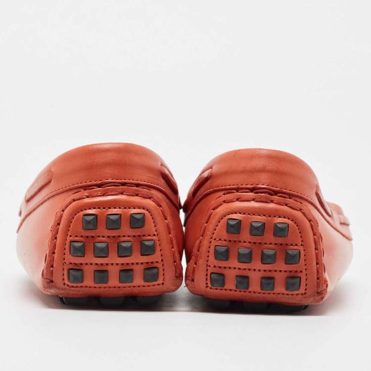 Pre Owned Hermes Orange Leather Irving Slip On Loafers Size 38