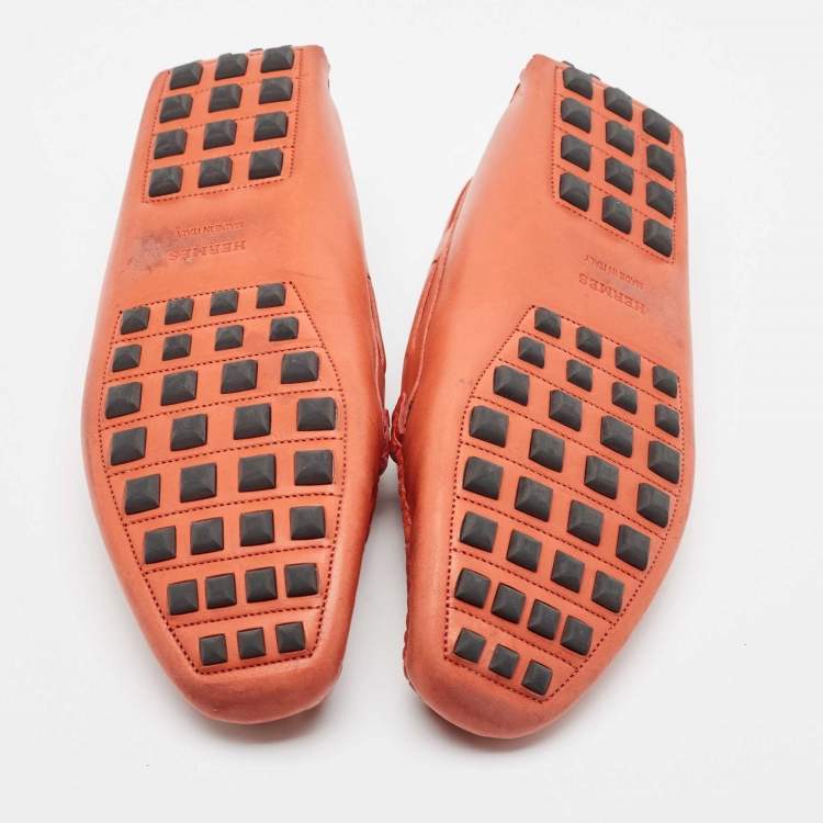 Pre Owned Hermes Orange Leather Irving Slip On Loafers Size 38