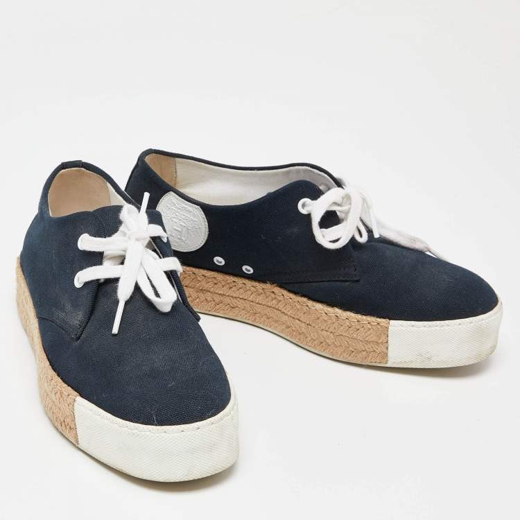 Pre Owned Hermes Navy Blue Canvas Rosa Espadrille Sneakers Size 38