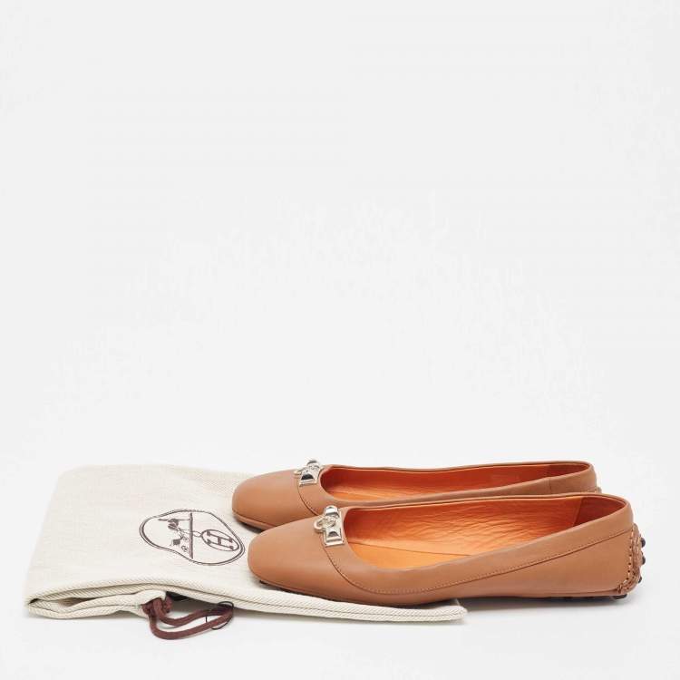 مملوكة مسبقًا Hermes Brown Leather Liberty Ballet Flats Size 36