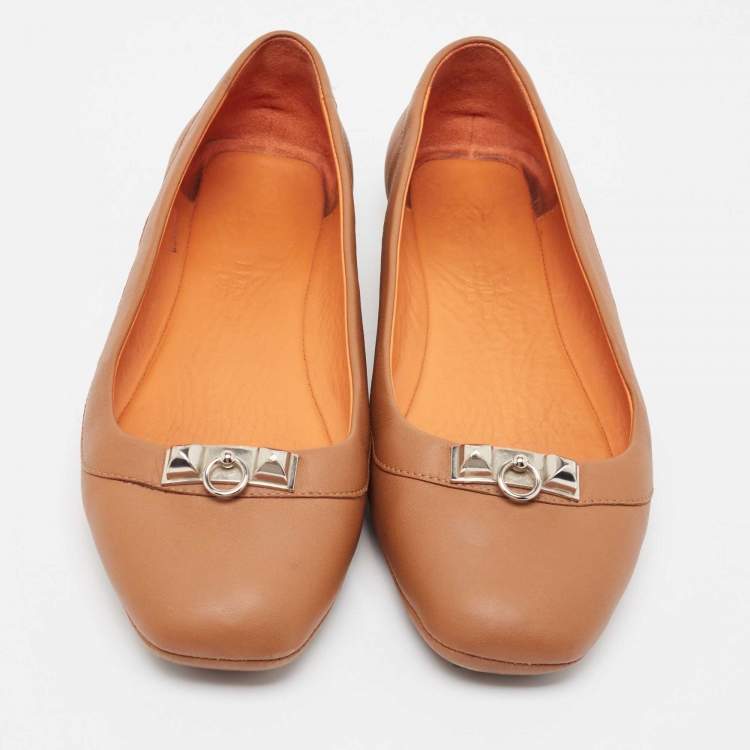مملوكة مسبقًا Hermes Brown Leather Liberty Ballet Flats Size 36