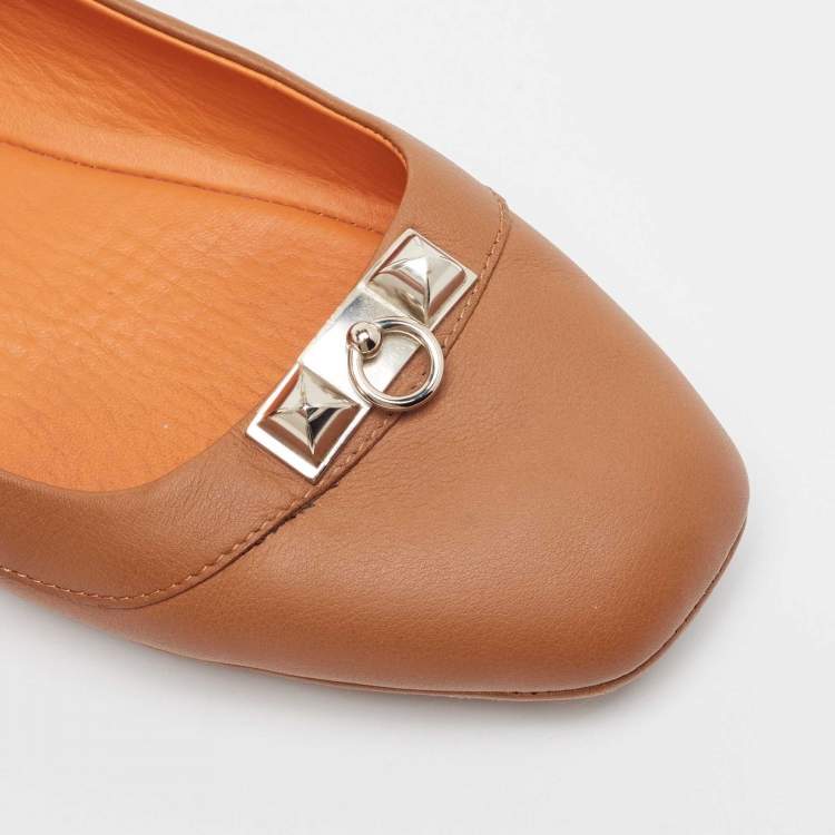 مملوكة مسبقًا Hermes Brown Leather Liberty Ballet Flats Size 36