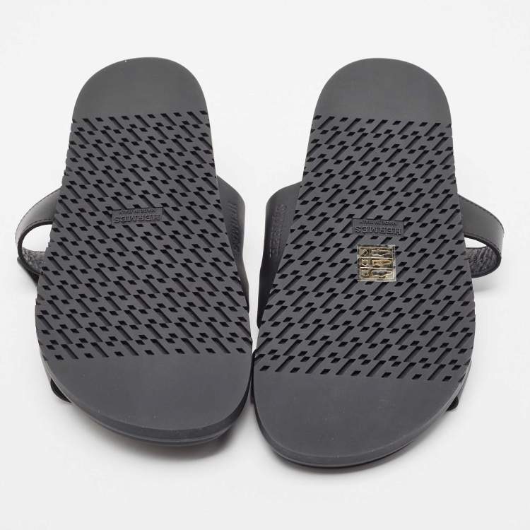 Pre Owned Hermes Black Leather Chypre Velcro Flat Sandals Size 40