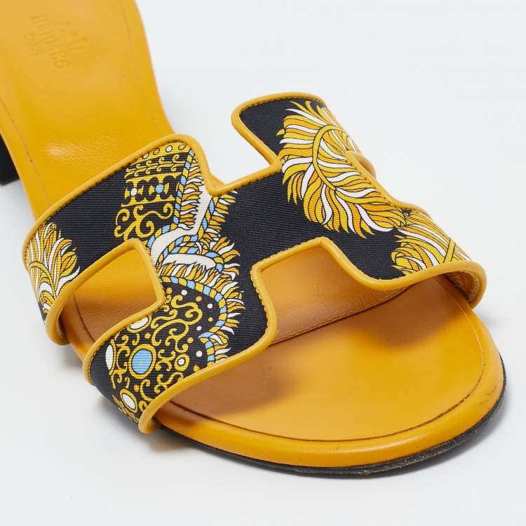 Pre Owned Hermes Yellow Canvas and Leather Oasis Sandals Size 41