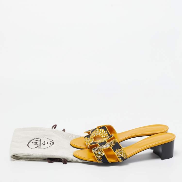 Pre Owned Hermes Yellow Canvas and Leather Oasis Sandals Size 41