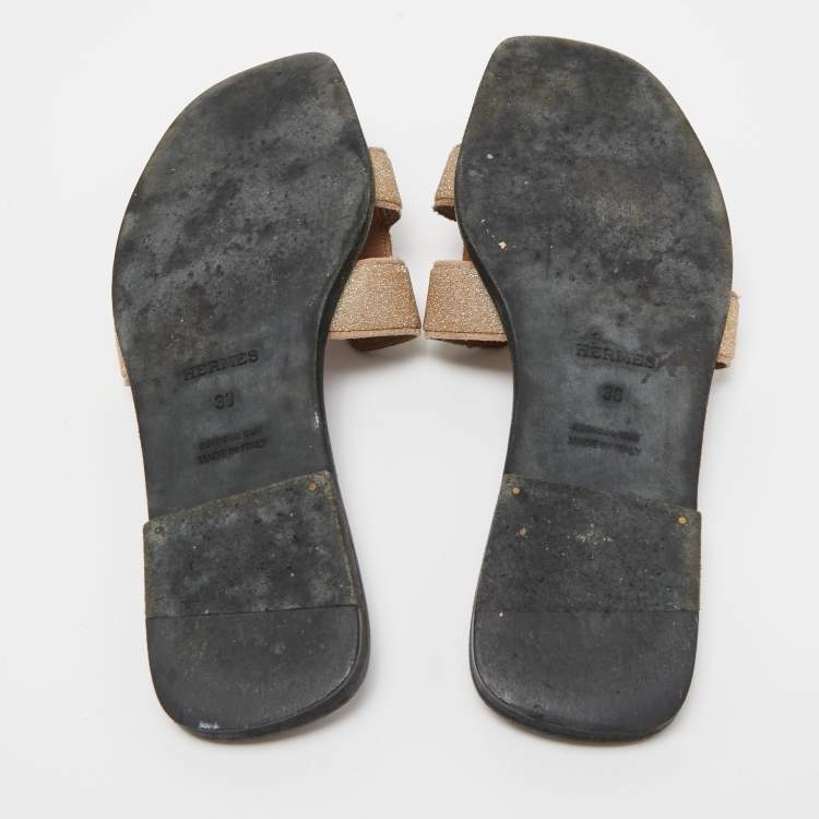 Pre Owned Hermes Pink Powder Beads Oran Flat Slides Size 38