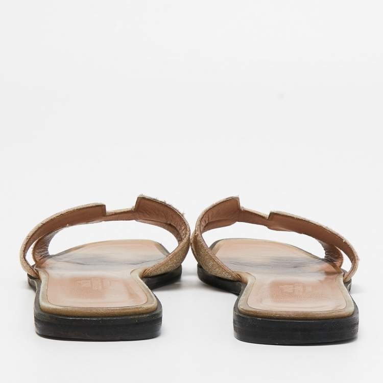 Pre Owned Hermes Pink Powder Beads Oran Flat Slides Size 38