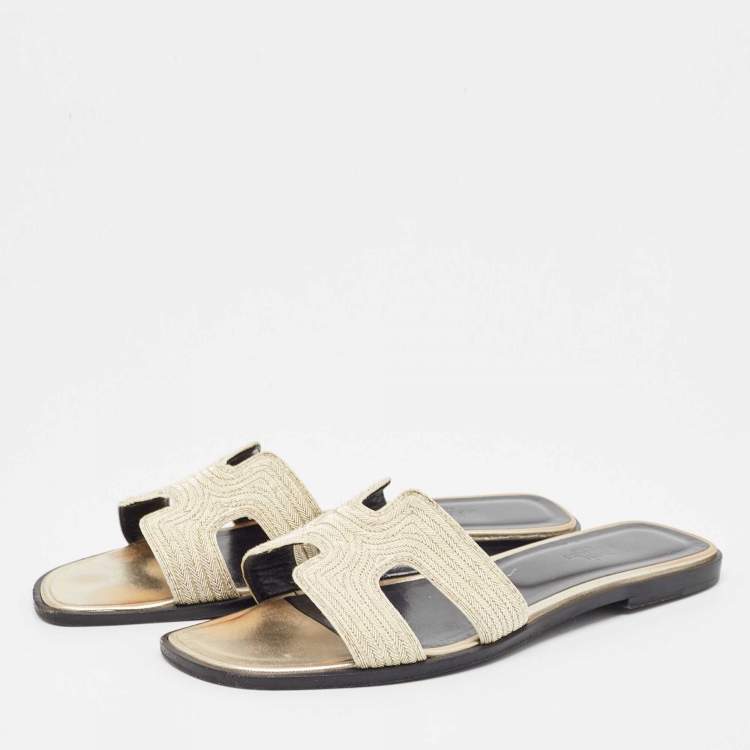 Pre Owned Hermes Gold Twisted Metal Thread Oran Sandals Size 39.5
