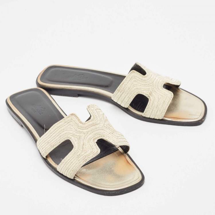 Pre Owned Hermes Gold Twisted Metal Thread Oran Sandals Size 39.5