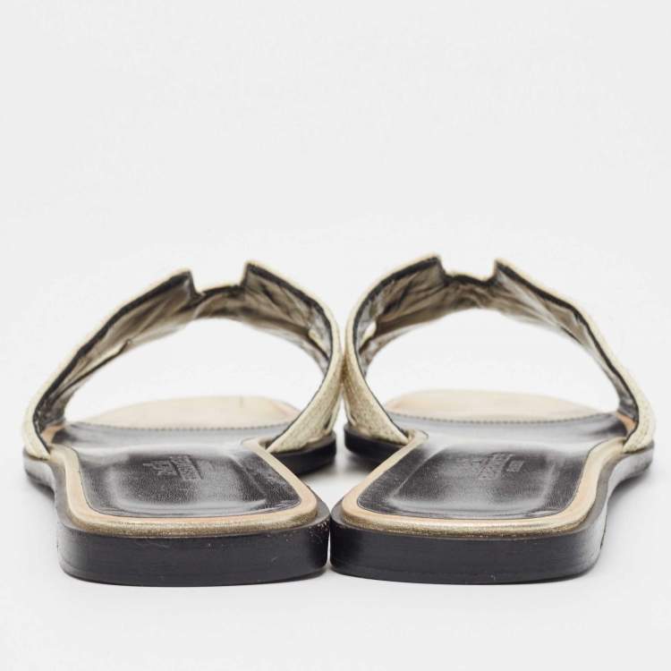 Pre Owned Hermes Gold Twisted Metal Thread Oran Sandals Size 39.5