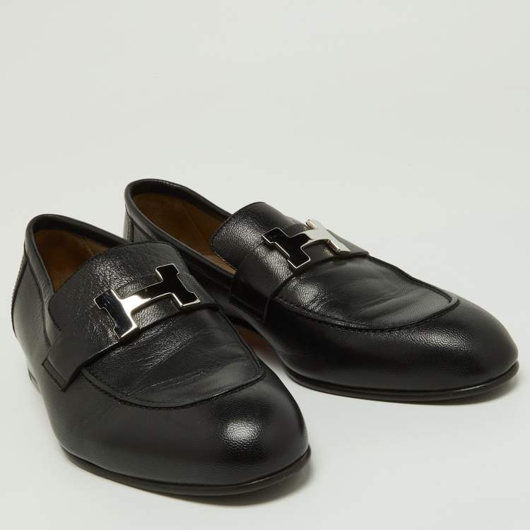 Pre Owned Hermes Black Leather Paris Loafers Size 39