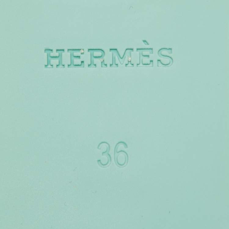 Pre Owned Hermes Mint Green Rubber Egerie Thong Flat Slides Size 36