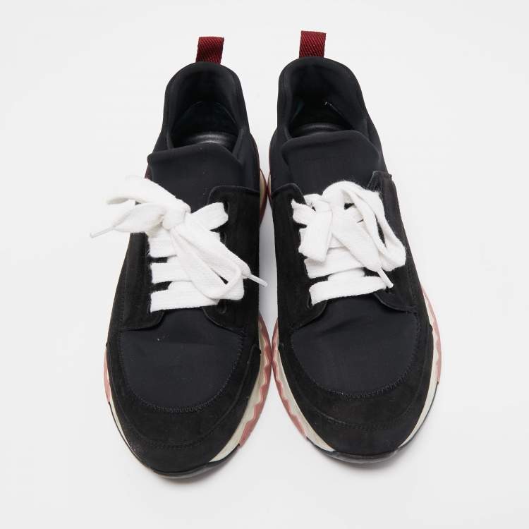 Pre Owned Hermes Black Nylon and Suede Stadium Low Top Sneakers Size 36
