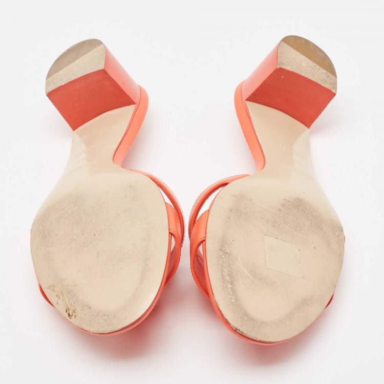 Pre Owned Hermes Orange Leather Oasis Slide Sandals Size 40.5