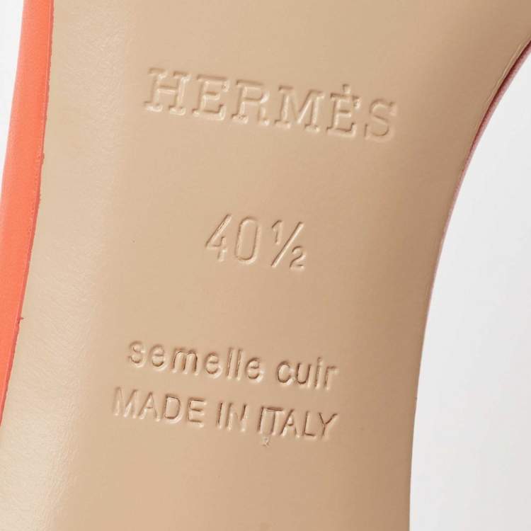 Pre Owned Hermes Orange Leather Oasis Slide Sandals Size 40.5