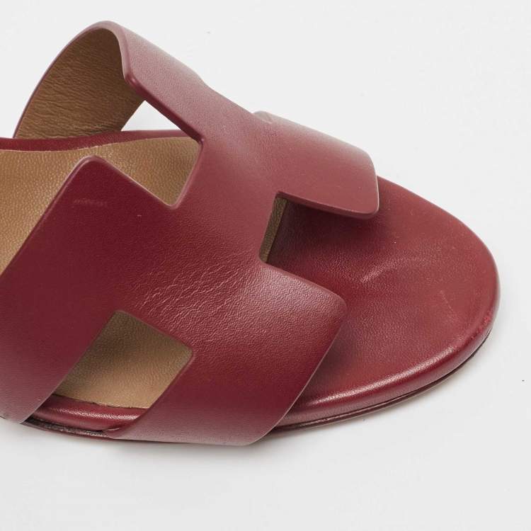 Pre Owned Hermes Burgundy Leather Legend Sandals Size 37.5