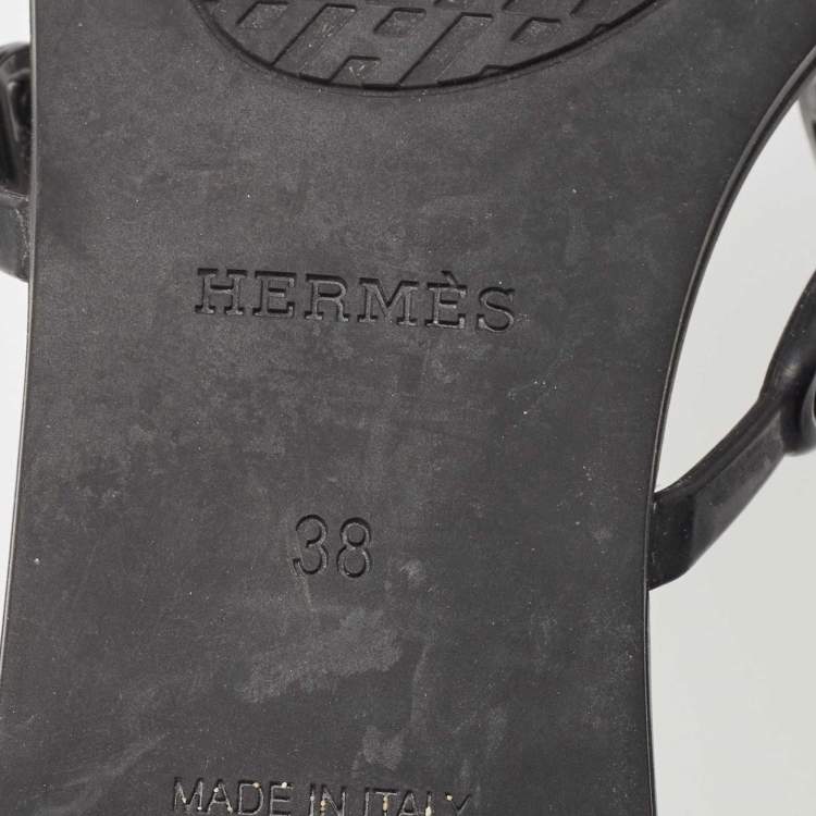 Pre Owned Hermes Black Jelly Chaine d'Ancre Rivage Slide Flats Size 38