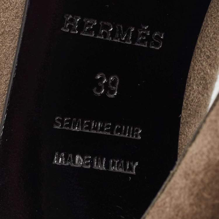 Pre Owned Hermes Brown Suede V Neck Round Toe Pumps Size 39