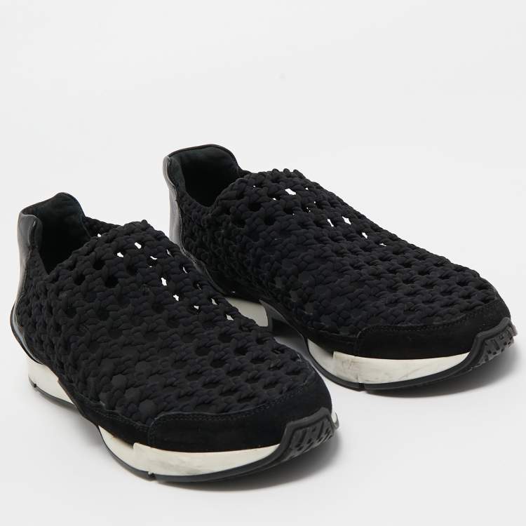 Pre Owned Hermes Black Leather and Fabric Oxygene Sneakers Size 37.5
