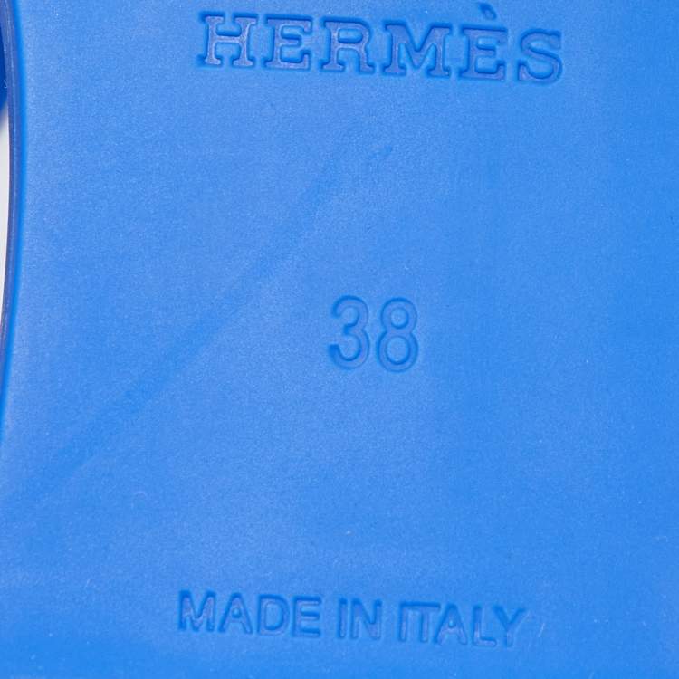 Pre Owned Hermes Blue Rubber Egerie Thong Flat Slides Size 38