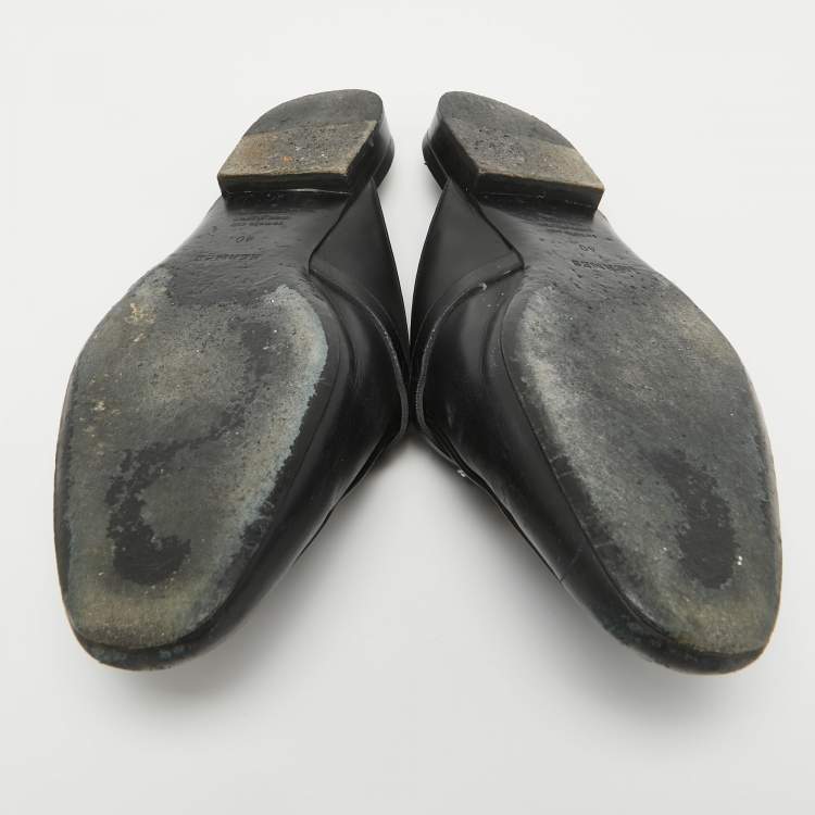 Pre Owned Hermes Black Leather Oz Mules Size 40