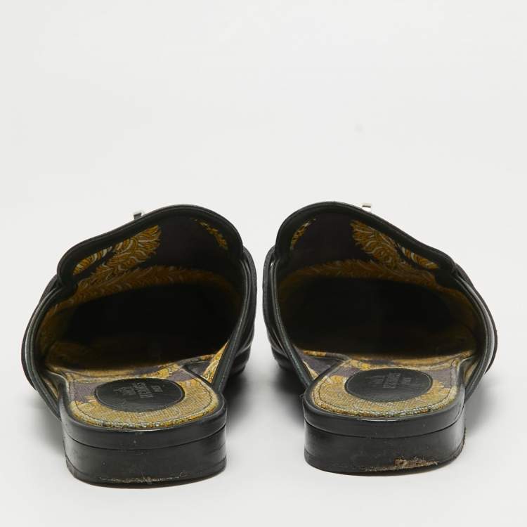 Pre Owned Hermes Black Leather Oz Mules Size 40