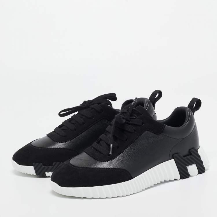 Pre Owned Hermes Black Suede and Leather Bouncing Sneakers Size 37.5