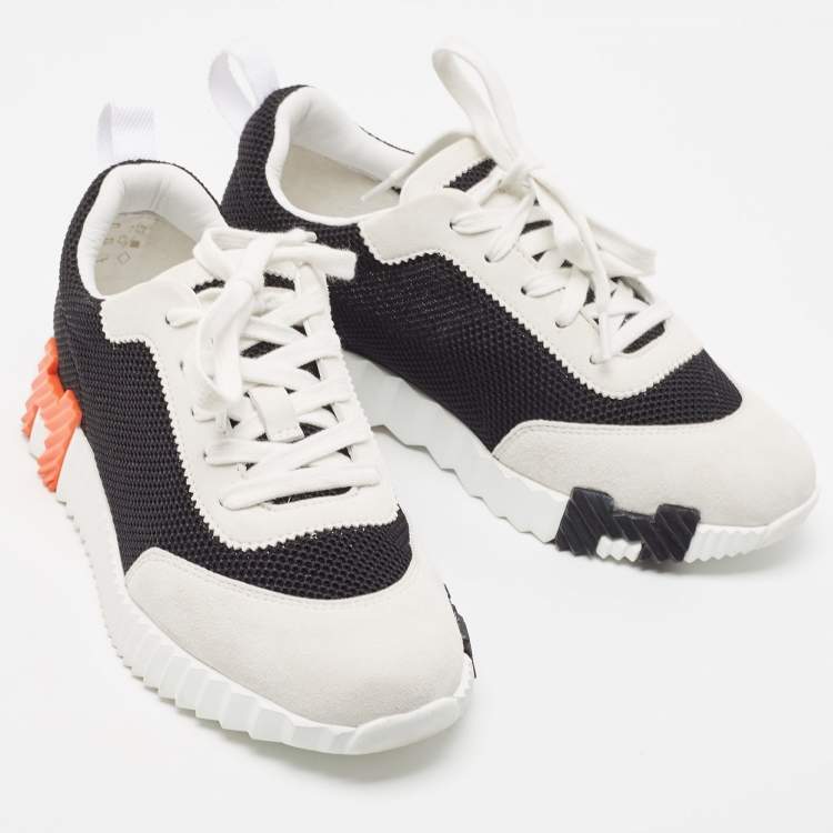 Pre Owned Hermes Grey/Black Suede and Mesh Bouncing Sneakers Size 36