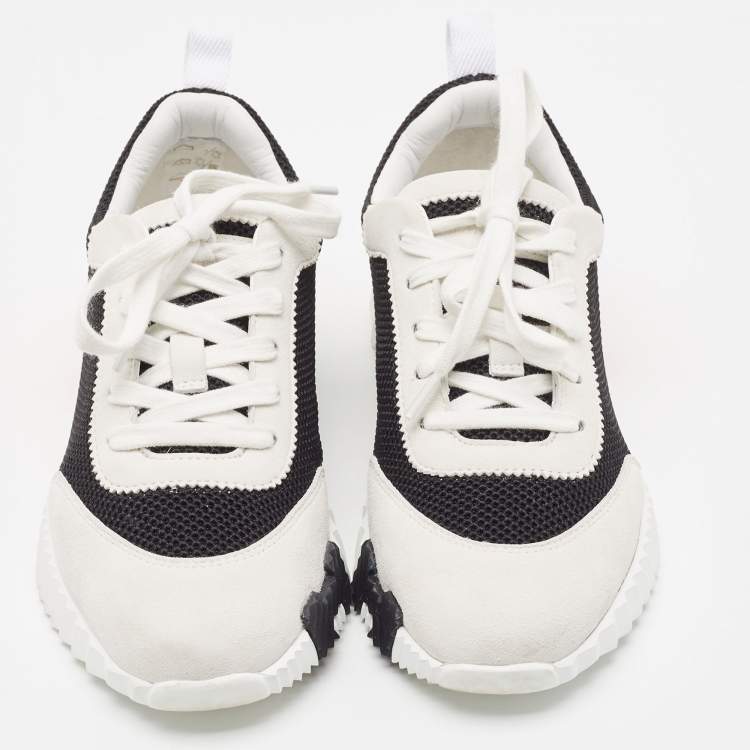 Pre Owned Hermes Grey/Black Suede and Mesh Bouncing Sneakers Size 36