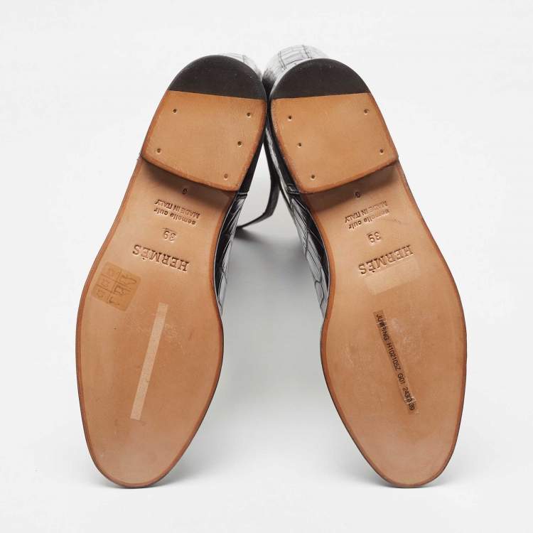 Pre Owned Hermes Black Crocodile Riding Boots Size 39