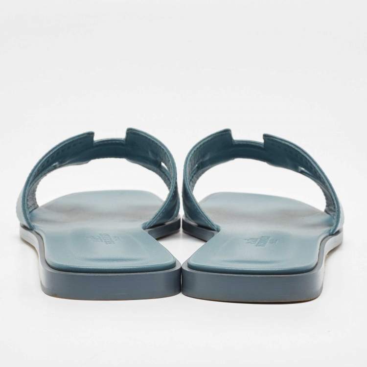 Pre Owned Hermes Blue Leather Oran Flat Sandals Size 42