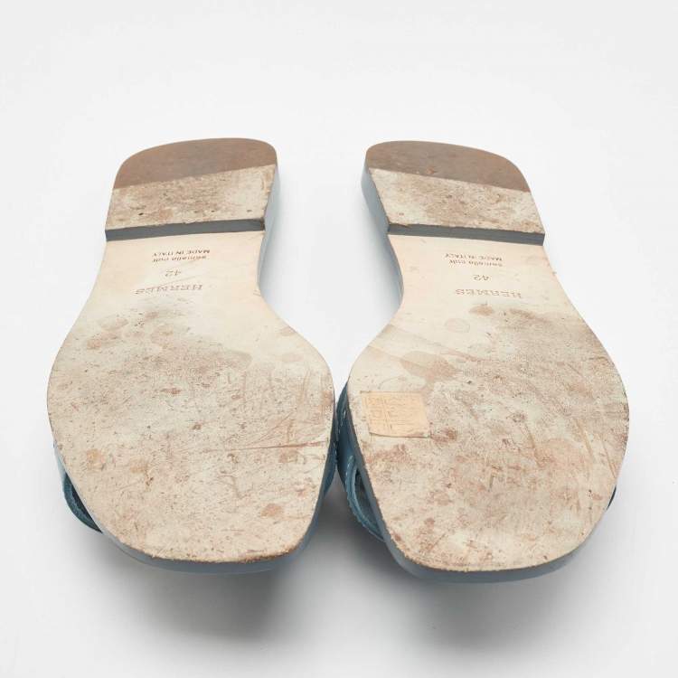 Pre Owned Hermes Blue Leather Oran Flat Sandals Size 42