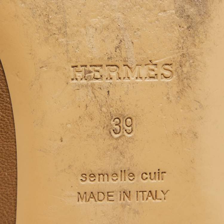 Pre Owned Hermes Brown Leather Rivoli Mules Size 39