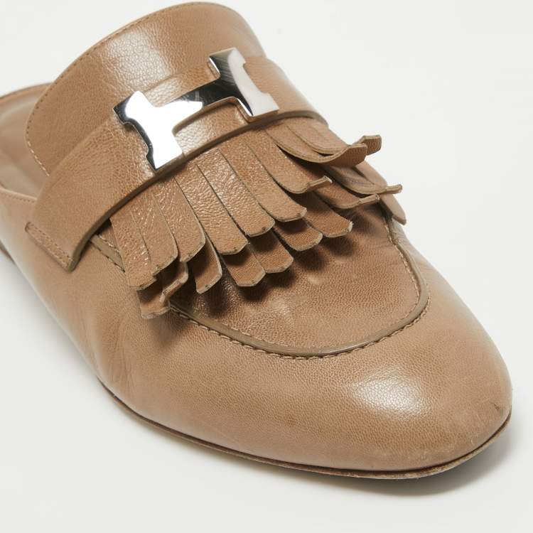 Pre Owned Hermes Brown Leather Rivoli Mules Size 39