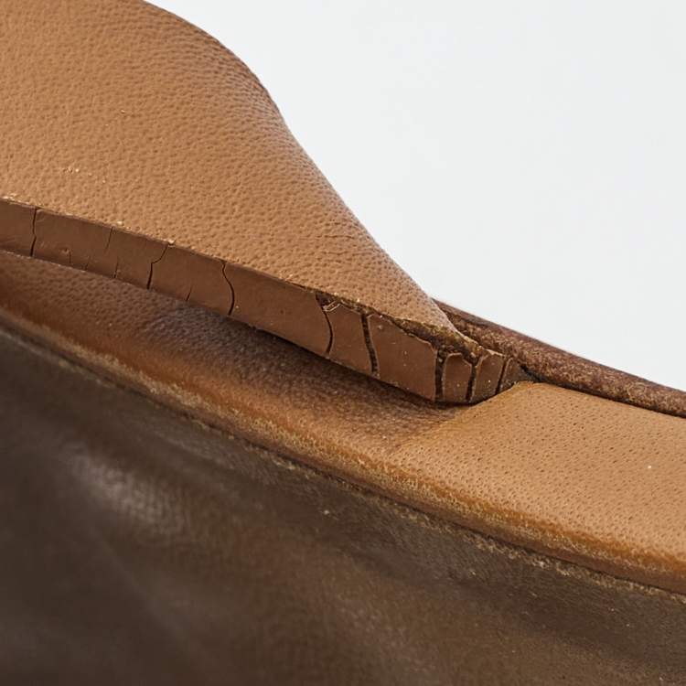 Pre Owned Hermes Brown/White Leather Amica Sandals Size 39.5