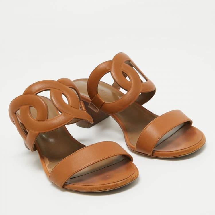 Pre Owned Hermes Brown Leather Bikini Sandals Size 40
