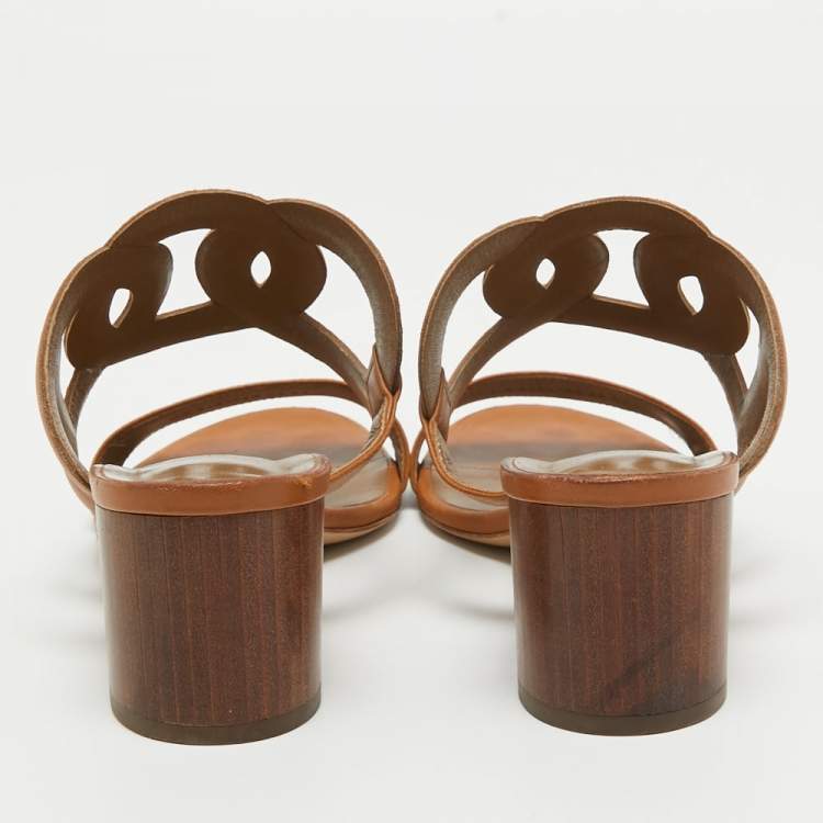 Pre Owned Hermes Brown Leather Bikini Sandals Size 40