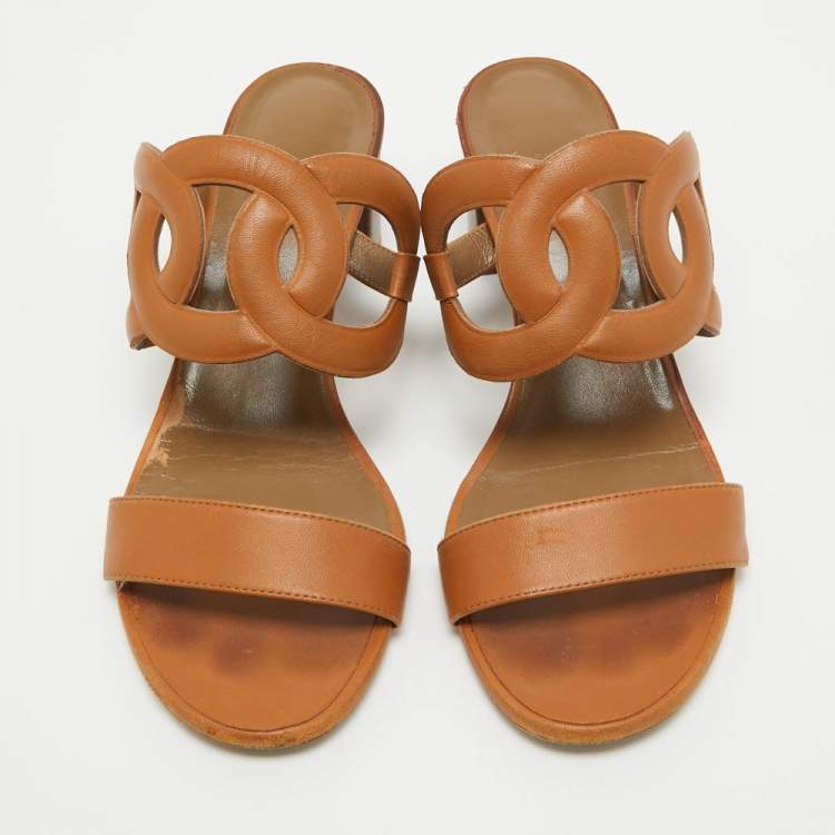 Pre Owned Hermes Brown Leather Bikini Sandals Size 40
