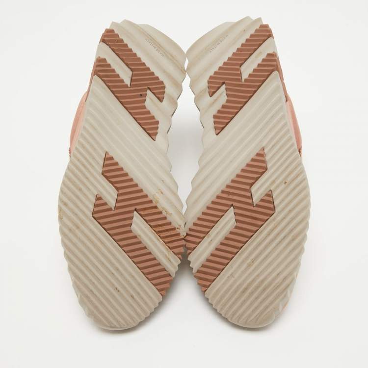 Pre Owned Hermes Pink/Beige Suede and Velvet Bouncing Sneakers Size 38