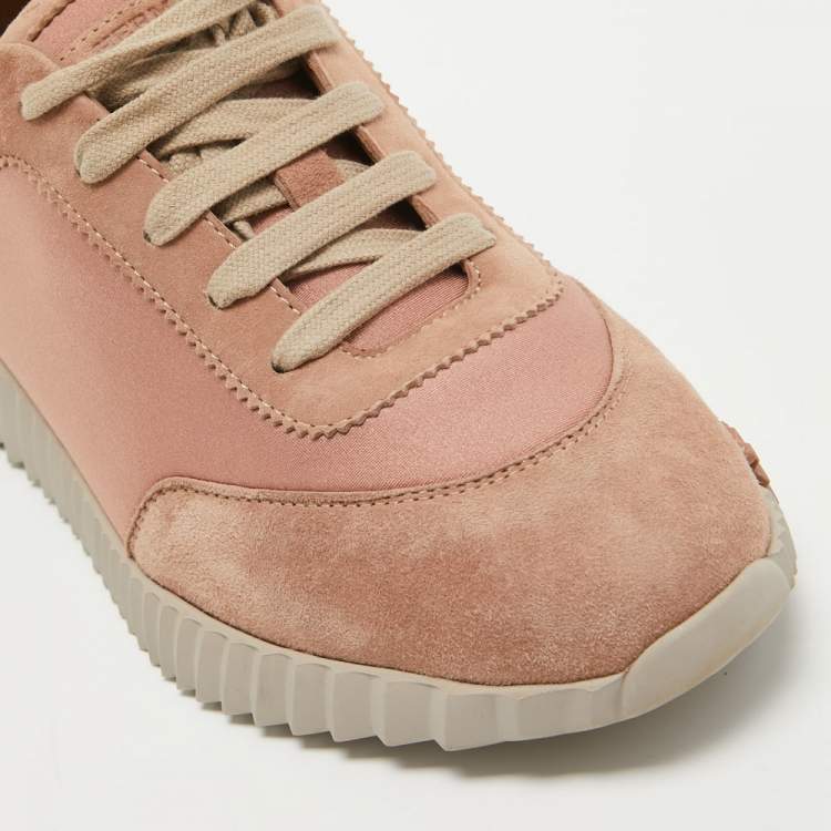 Pre Owned Hermes Pink/Beige Suede and Velvet Bouncing Sneakers Size 38